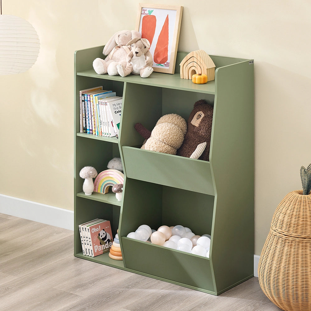 SoBuy Libreria Montessoriana per Bambini - Scaffale Portagiochi con 5 Scomparti Aperti - Libreria da Terra per Cameretta Verde 80x34x104 cm KMB55-K-GR
