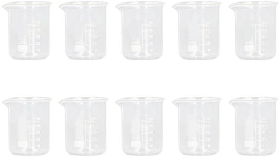 Set di Bicchieri di Precisione in Borosilicato 10 pezzi - Capacità 50 ml - Vetro Resistentissimo - Misurazione Precisa - Duraturo e Forte