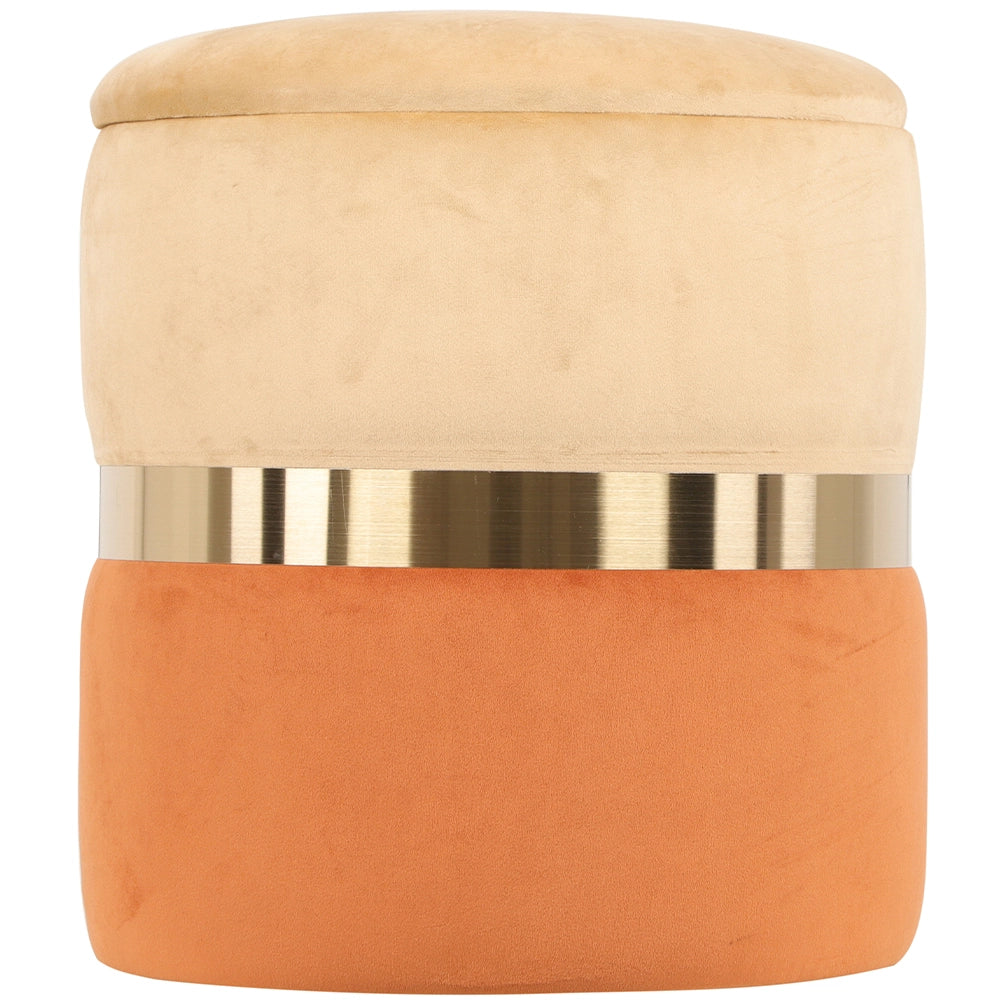 Pouf Contenitore in Velluto 42x37 cm Poggiapiedi Capiente Beige e Terra di Siena