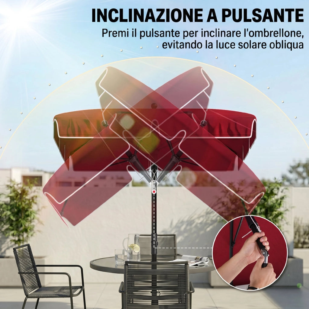 Ombrellone da Giardino Rettangolare ¨C zephmum ¨C 2x2.4 m Rosso e Nero