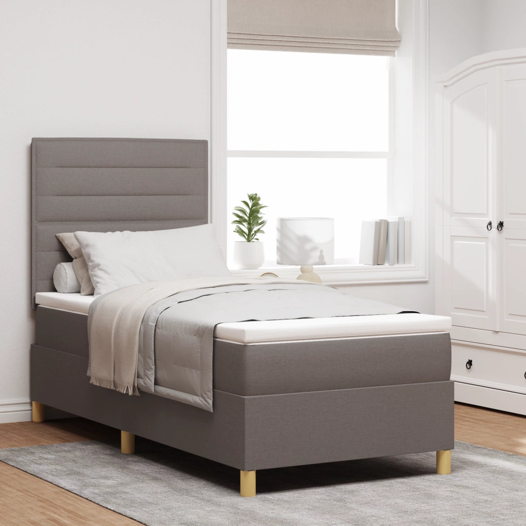 Letto con Box Spring e Materasso Tortora 90x200 cm Tessuto