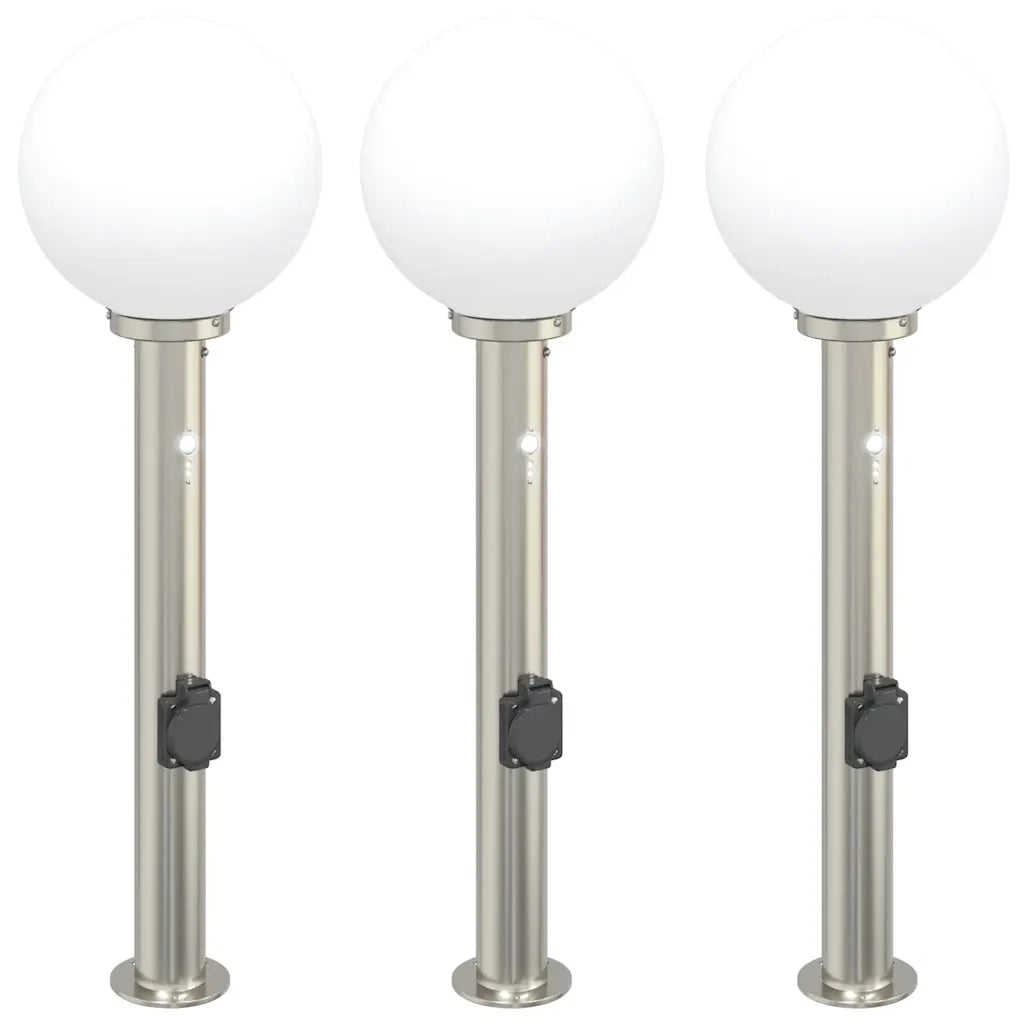 Lampioni a dissuasore con sensore e presa 3 pz 80 cm Acciaio Inox IP44 4006108