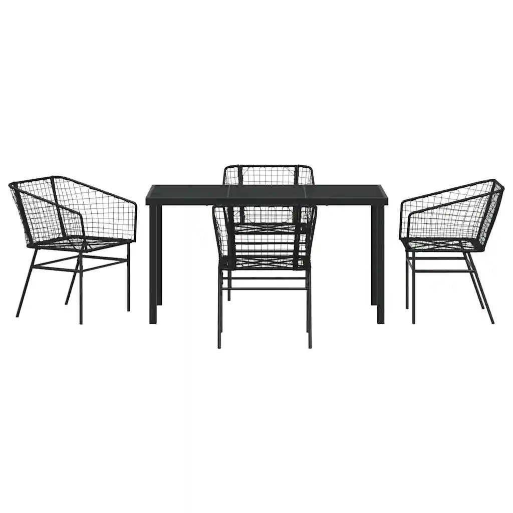 Set da Pranzo per Giardino 5 pz | Set Salotto da Giardino Nero polyrattan