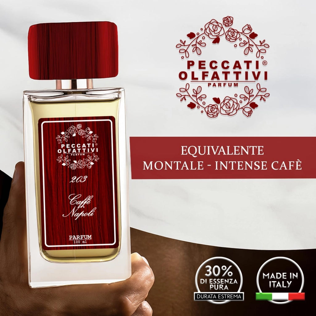 PECCATI OLFATTIVI N.203 Profumo Uomo Equivalente Intense Cafe – Parfum 100 ml, 30% Essenza Pura, Fragranza Maschile Intensa e Persistente, Lunga Durata