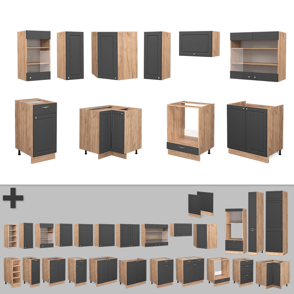 Vicco Cucina componibile Antracite Country House/oro Kraft Oak 200 cm , PL Marmo