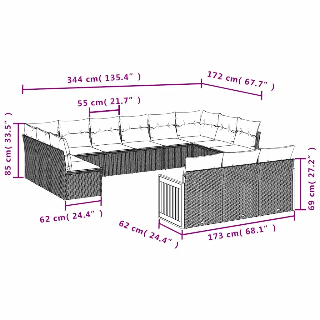 Set Divani da Giardino 13pz con Cuscini Nero in Polyrattan 3228134