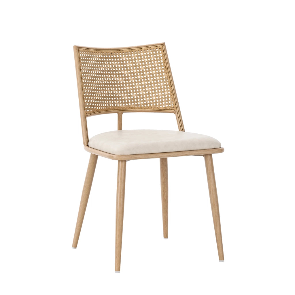 Set di 2 sedie da pranzo beige in rattan con seduta in PU