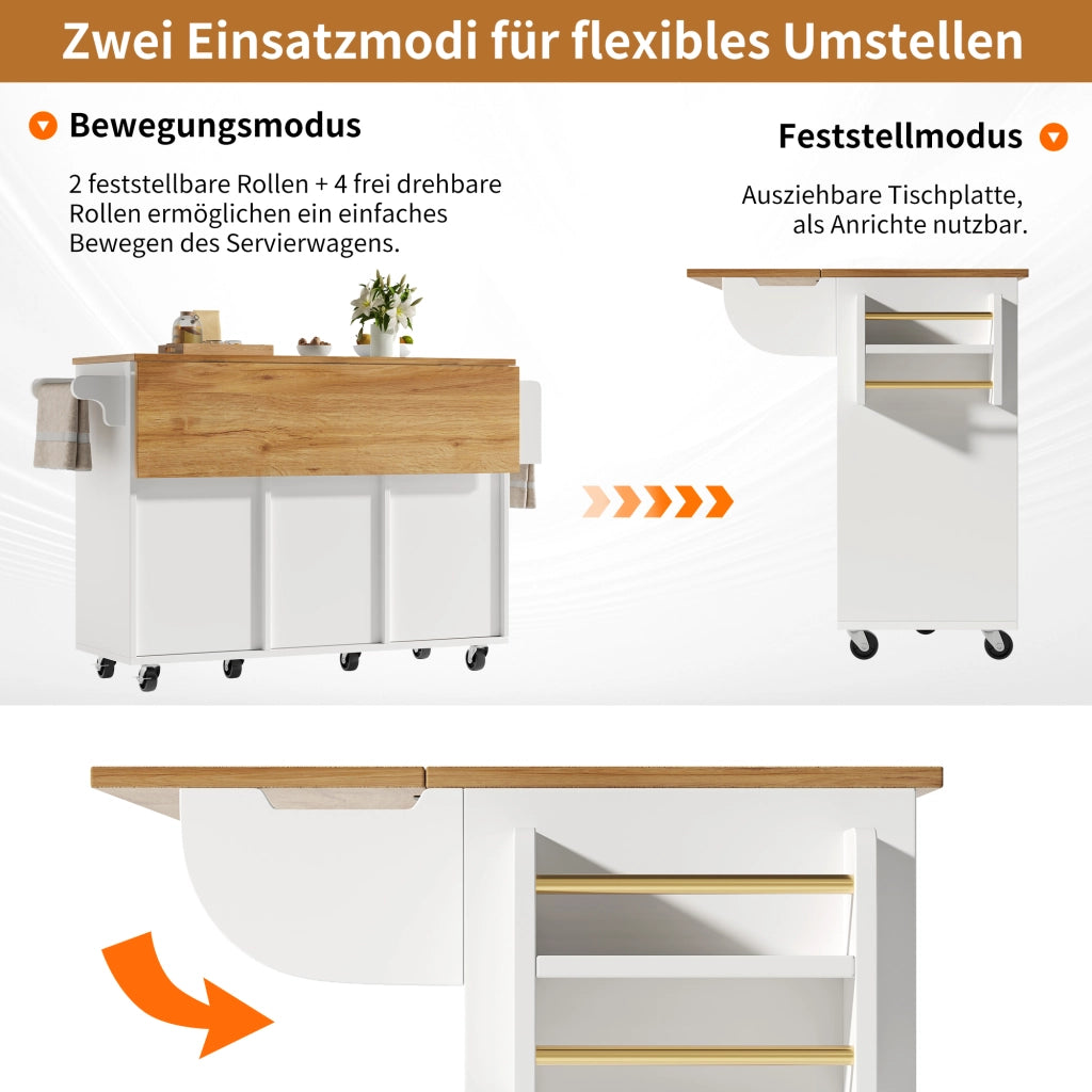 ISOLA CUCINA 146,85x70x90 cm Bianca in MDF e Metallo con ruote