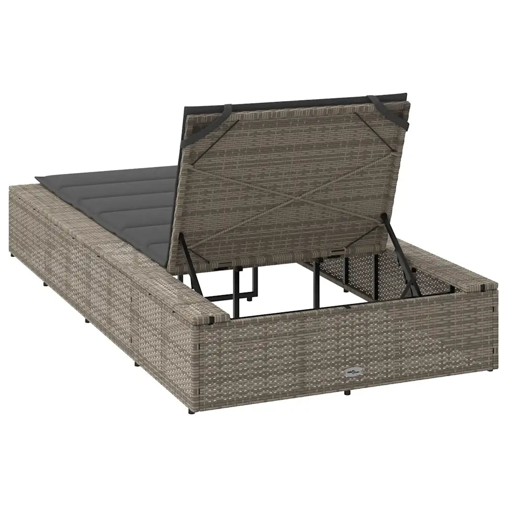 Lettino Prendisole | Sdraio da giardino | Lettino da sole con Cuscino Galleggiante Grigio Polyrattan