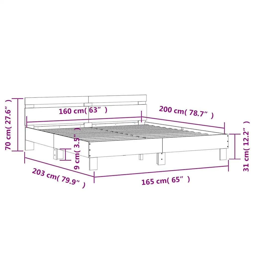 Letto matrimoniale | Letto per adulti | Giroletto Testiera Grigio Cemento 160x200 cm Legno Multistrato