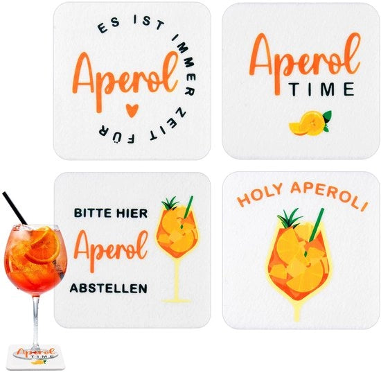Onderzetters per 4 pezzi con frasi divertenti, regalo per appassionati di Aperol, decorazione da tavola per bicchieri di cocktail