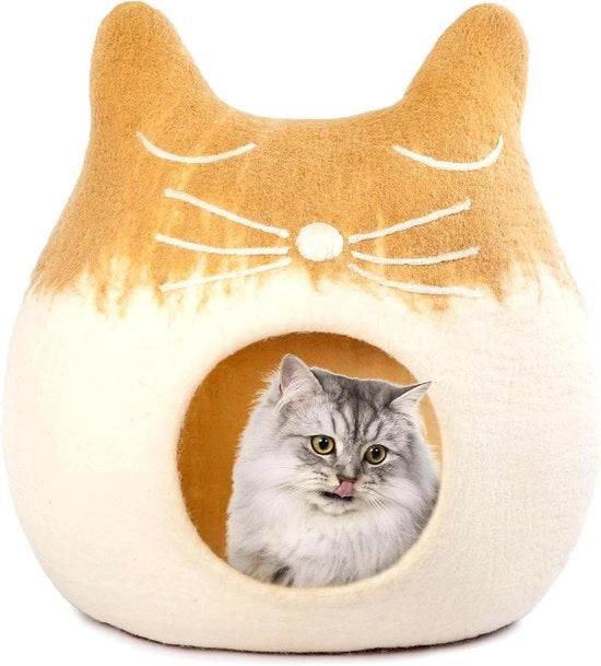 Gatto riparo invernale con pelo di merino design lupo opaco, ripiegabile per gatti domestici