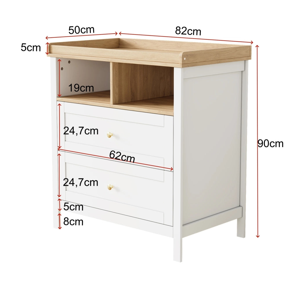 Fasciatoio trasformabile in MDF naturale e bianco con cassetti