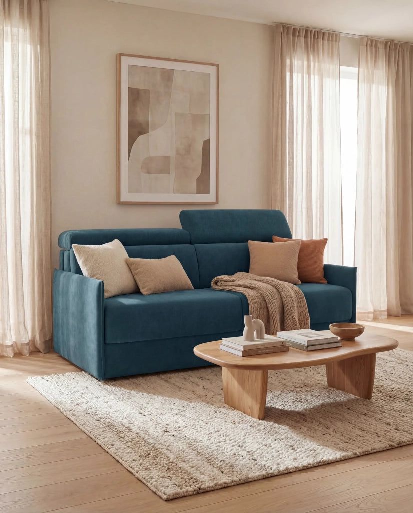 Miryam Divano letto con poggiatesta reclinabili e comfort maxi - design compatto in morbido tessuto smacchiabile T31 169 cm blu