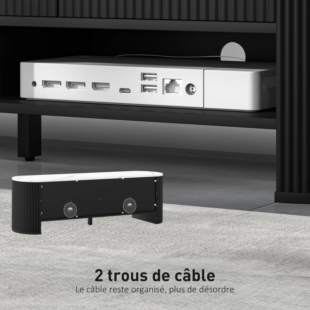 Mobile TV 140 cm con effetto marmo e 3 cassetti ¨C Minimal ¨C Nero 140x30x45