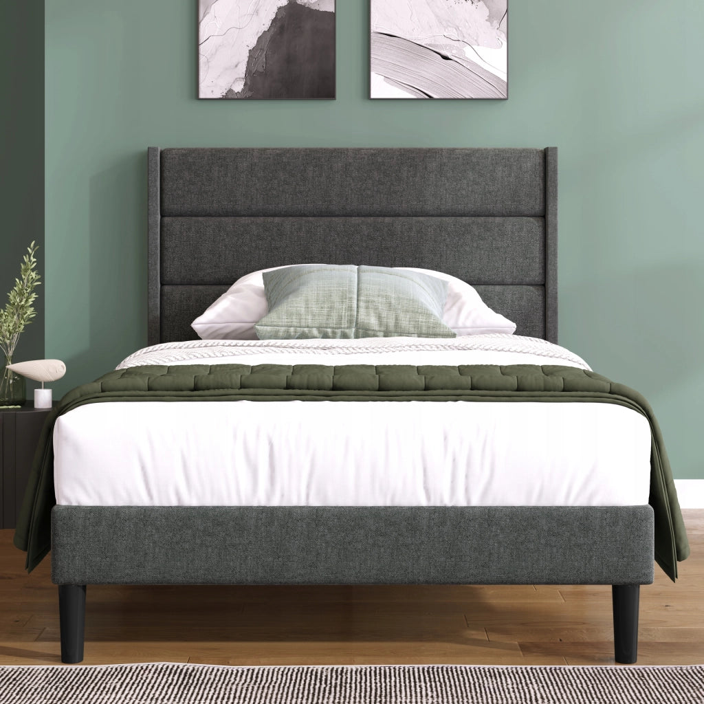 Letto singolo imbottito - Xylo - 90x200cm - Listre grigio scuro