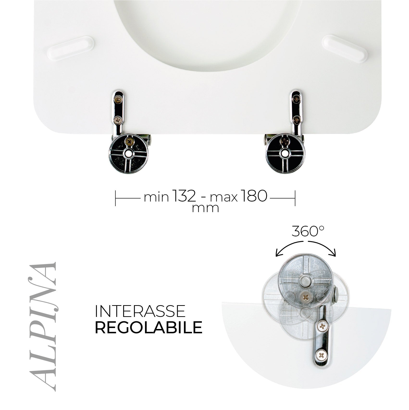 Copriwater Universale 35,3x2,9x43,3 cm in MDF Cerniere in Metallo Cromato Alpina Bianco Lucido