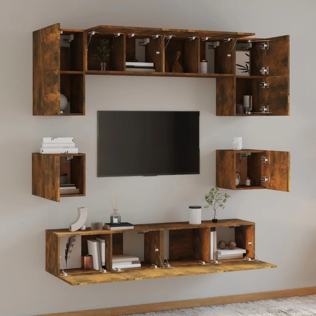 Set Mobili Porta TV 8pz Rovere Fumo in Legno Multistrato 3114411