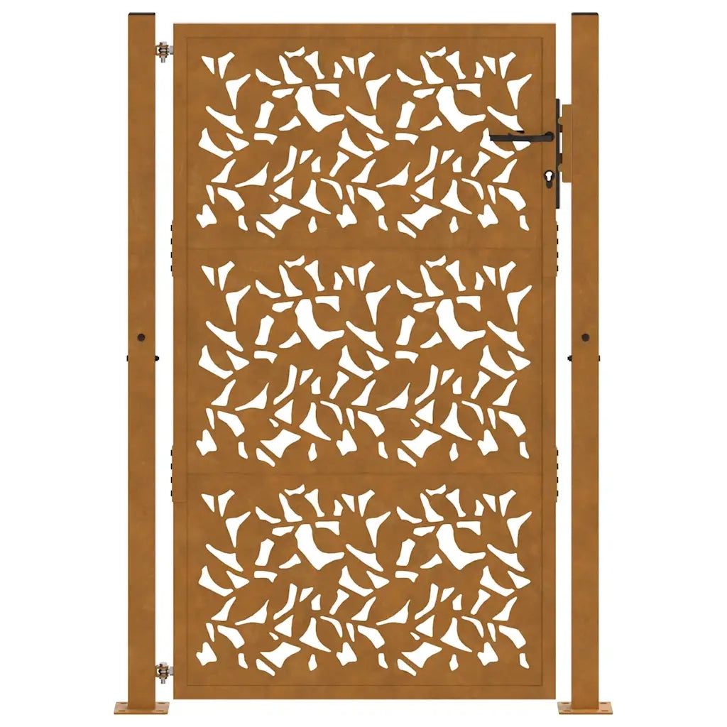 Cancello da giardino 100x150 cm in acciaio corten con design a foglia 4100966