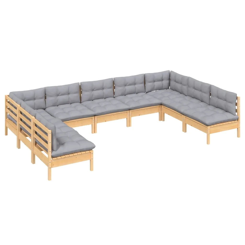 Set Divani da Giardino 9 pz con Cuscini Grigi Massello di Pino cod mxl 39281