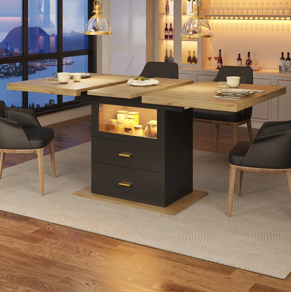 Tavolo da pranzo allungabile 110-140x80 cm con LED e cassetti