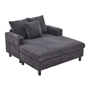 Poltrona Chaise Longue con LED; USB e Portabicchieri; Seduta Profonda in Velluto a Coste; Grigio Scuro 142 × 128 × 85 cm