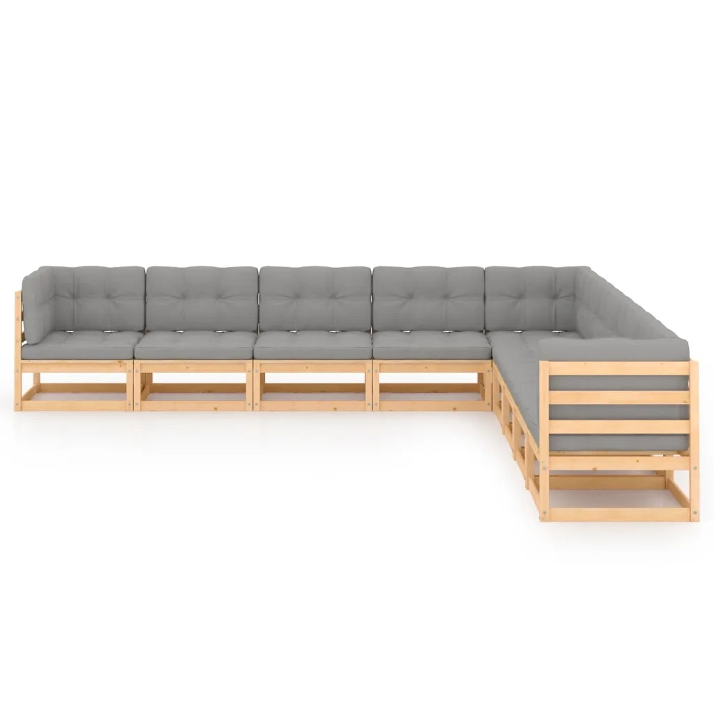 Set Salotto Giardino 9 pz Cuscini Antracite Legno Massello Pino 3076894