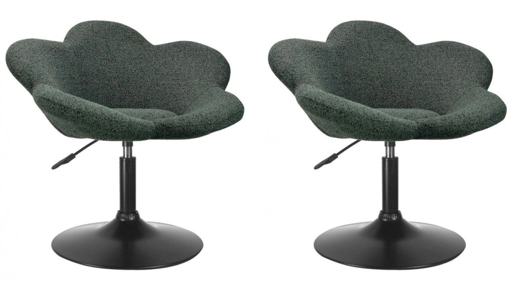 Set 2 Poltroncine da Soggiorno 69x55x69/81 cm in Schiuma Poliuretanica Fleur Nero-Verde Scuro