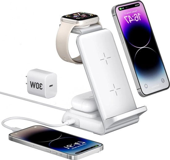 Stazione di ricarica 4 in 1 senza fili - contenuto HTML - caricatore per iPhone - caricatore per Apple Watch - caricatore per AirPods Pro Stazione di ricarica