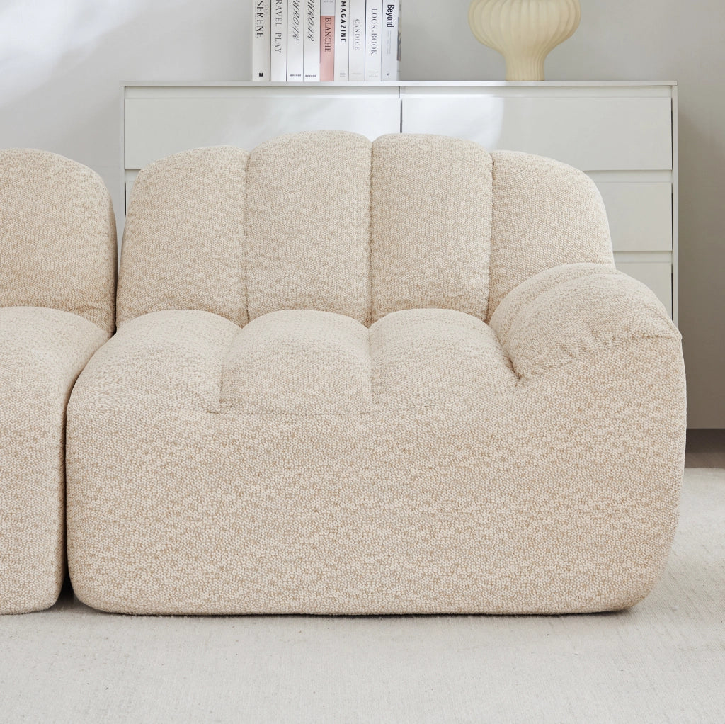 Divano modulare 2 posti con ottoman in pile granulato beige bianco HAVRYA