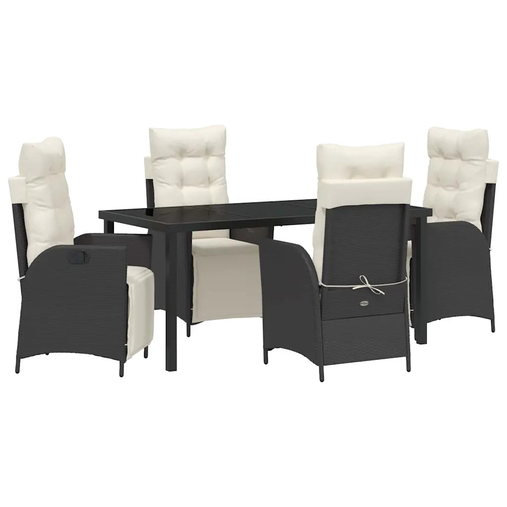 Set da Pranzo per Giardino con cuscino 5 pcs Nero polyrattan 3380529