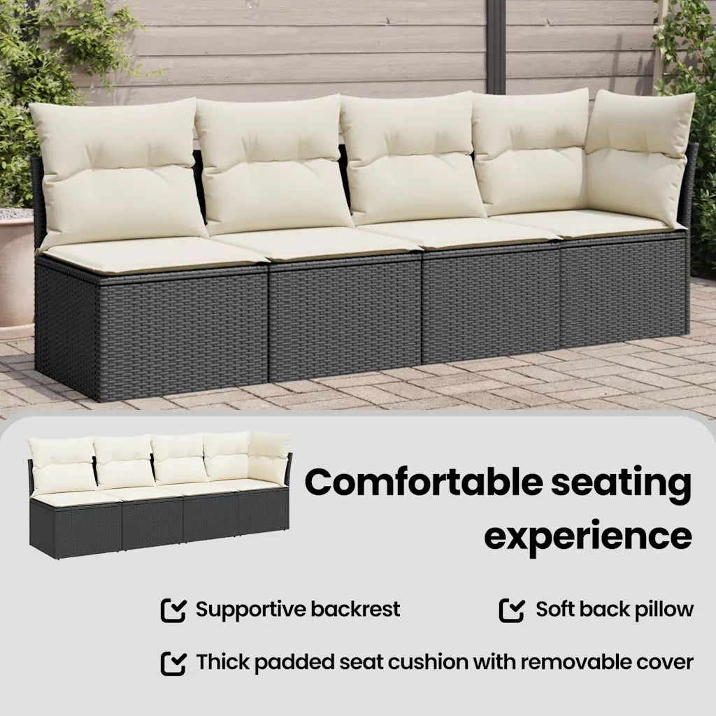 Divano da Giardino con Cuscini a 4 Posti Nero in Polyrattan 365999