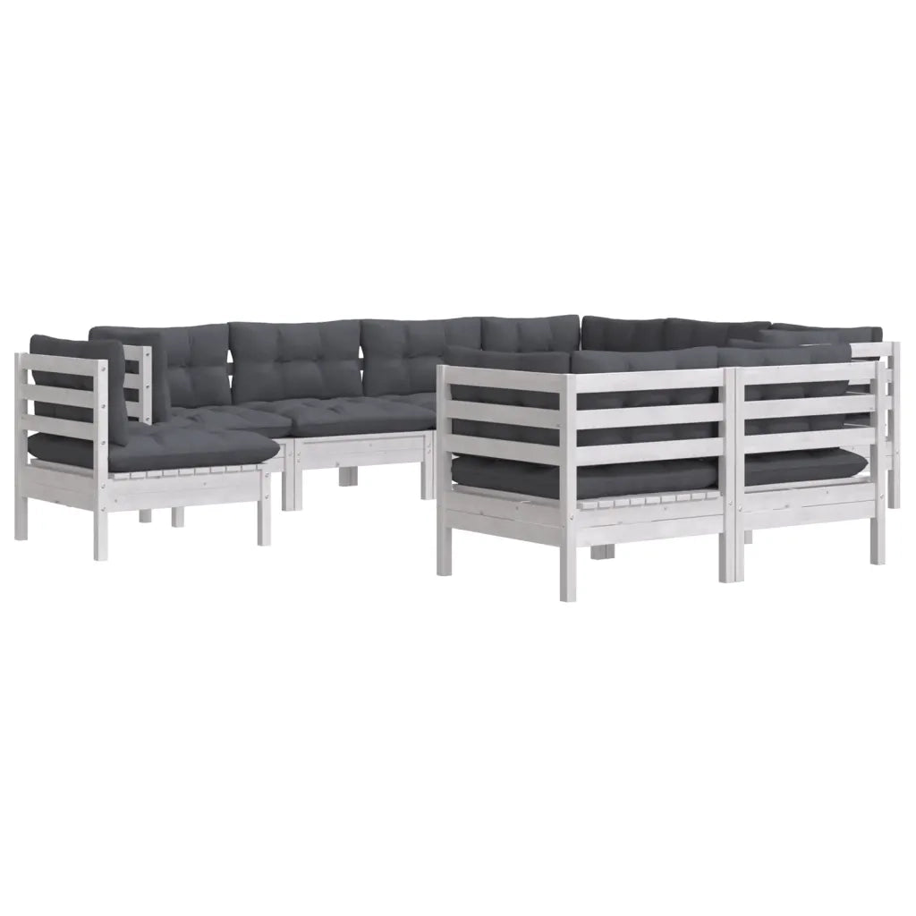 Set Divani da Giardino 9 pz con Cuscini Bianchi Legno di Pino 3096768