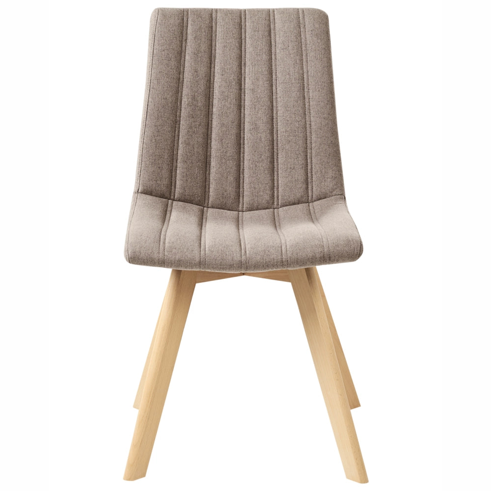Set di 2 Sedie da Pranzo Tessuto tortora e Gambe in Legno Imbottitura verticale Schienale curvo