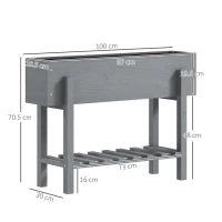 Fioriera Rialzata con Ripiano Inferiore e 2 Fori di Drenaggio, in Legno di Abete, 100x30x70.5 cm, Grigio