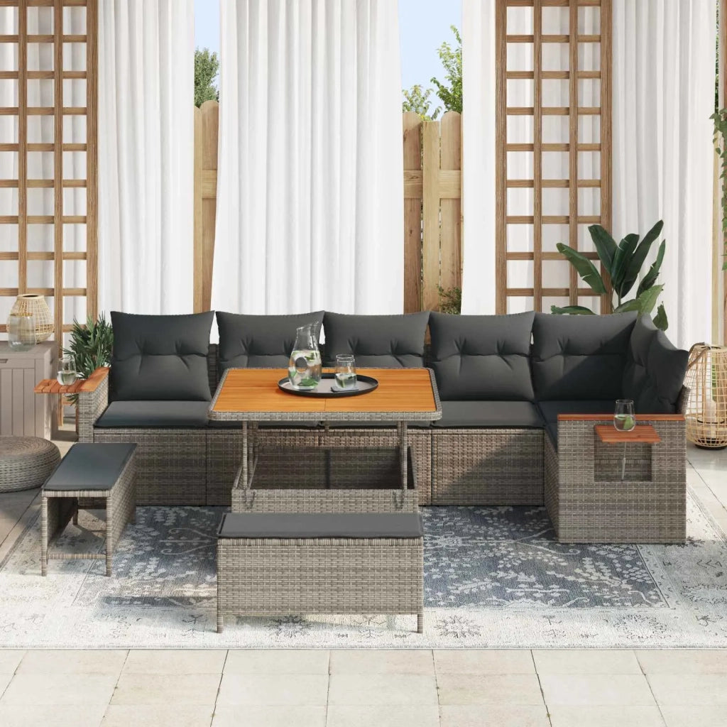 Set Divano da Giardino 9 pcs Grigio polyrattan