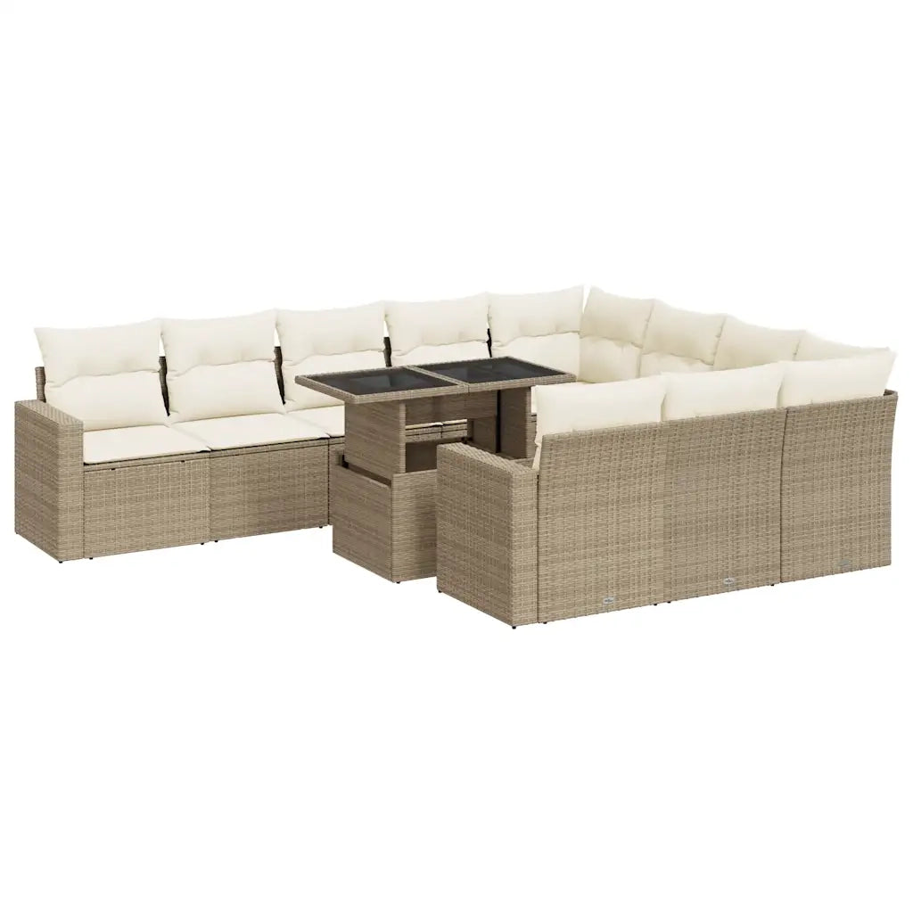 Set Divani da Giardino 11 pz con Cuscini Beige in Polyrattan 3326389