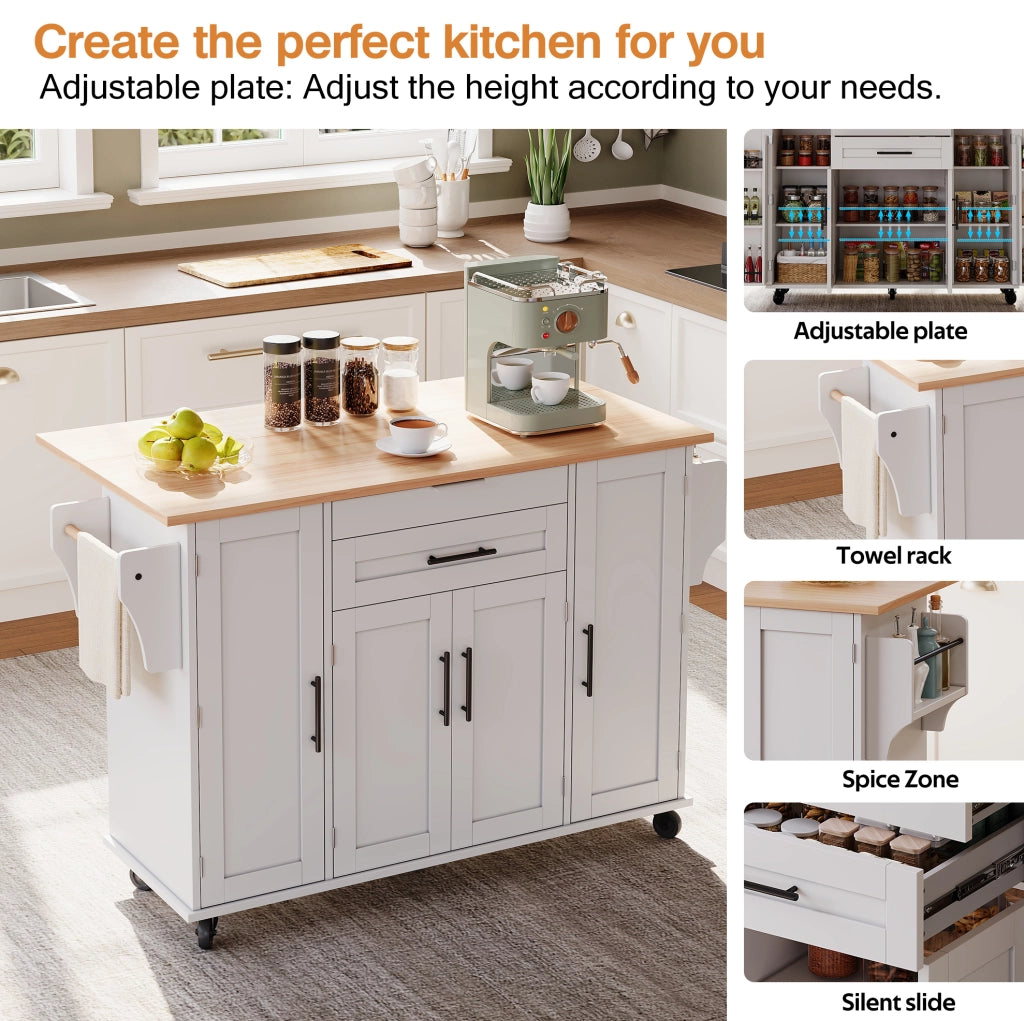 Isola cucina con piano bar 120 x 60 x 91 cm; bianco in MDF con prese e USB