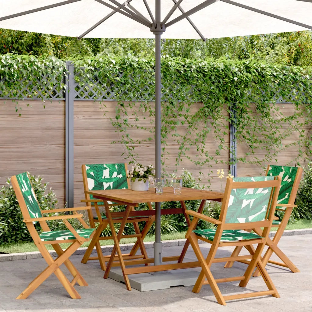 Set Pranzo da Giardino 5 pz Foglie in Tessuto e Legno Massello 3281836