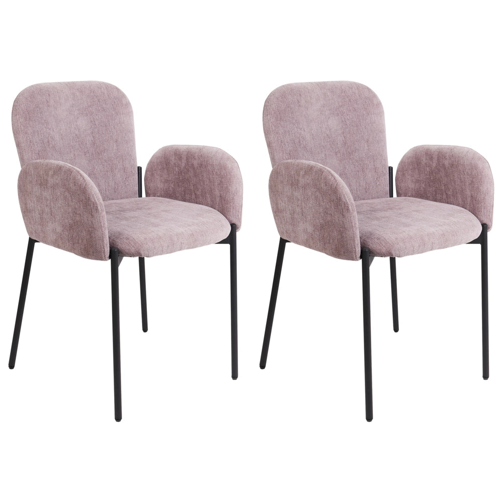 Set di 2 sedie da pranzo in tessuto rosa imbottito con gambe nere Stile retrò Mobili per il soggiorno