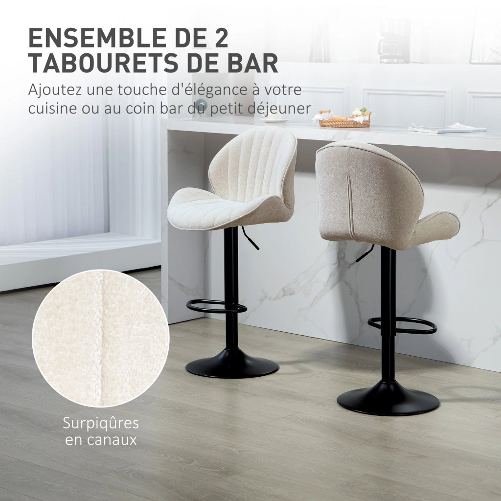 Sgabelli da bar con schienale ¨C zephmum ¨C beige, struttura in metallo, altezza regolabile