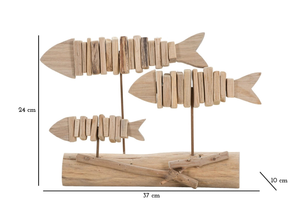 Decorazione Pesci Nature 37x10x24 cm in Tanoak