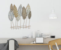 Pannello e Legno Foglie 75x2,5x87 cm in Ferro e MDF Oro e Argento