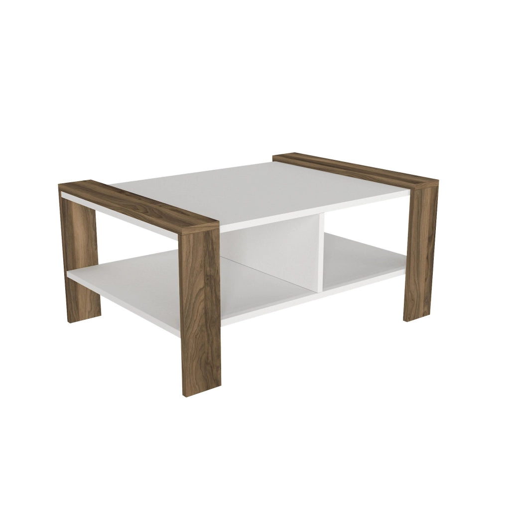 Tavolino in legno "Erica" - 90 x 60 x 42 cm - Bianco, Noce