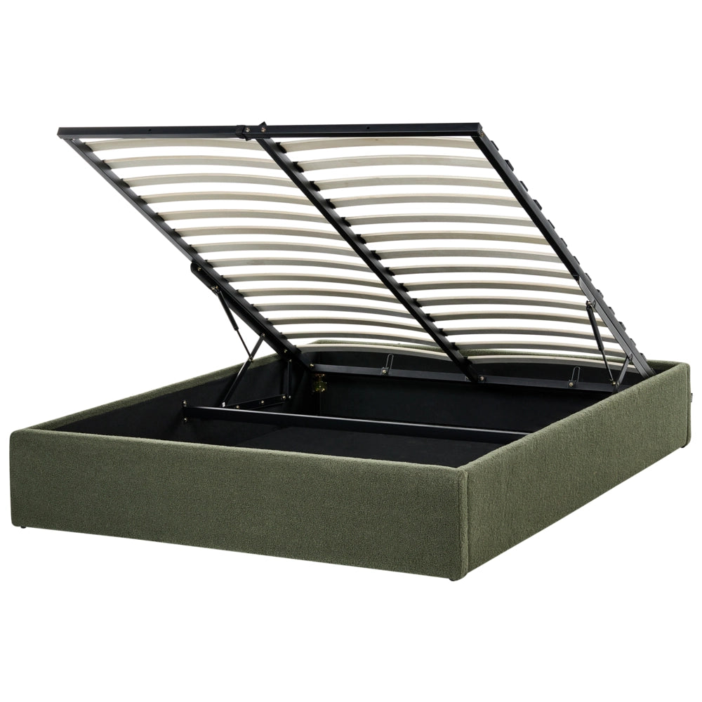 Letto matrimoniale con contenitore in tessuto bouclè verde sporco 140 x 200 cm stile moderno
