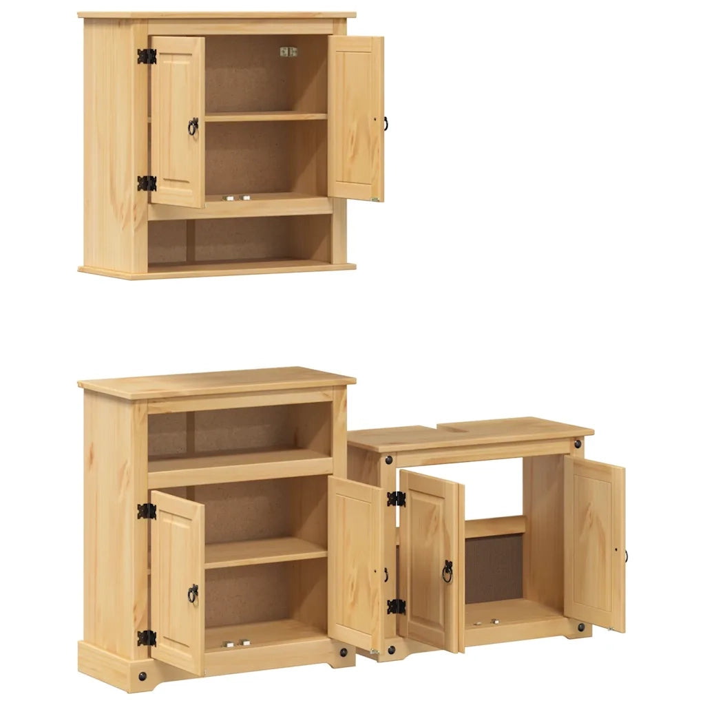 Set Mobili da Bagno 3 pz Corona in Legno Massello di Pino 3334639