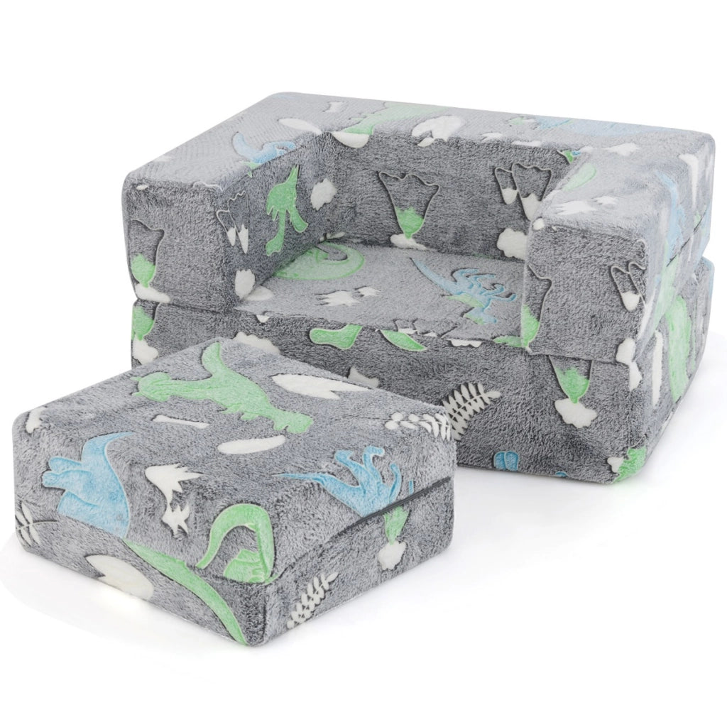 Divano per bambini piccoli con cuscino, Poltrona per bambini che brilla al buio con fodera lavabile Dinosauro Grigio