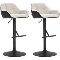 Set 2 Sgabelli Imbottiti ad Altezza Regolabile con Schienale e Braccioli, 52.5x53x86.5-108 cm, Nero Grigio Chiaro