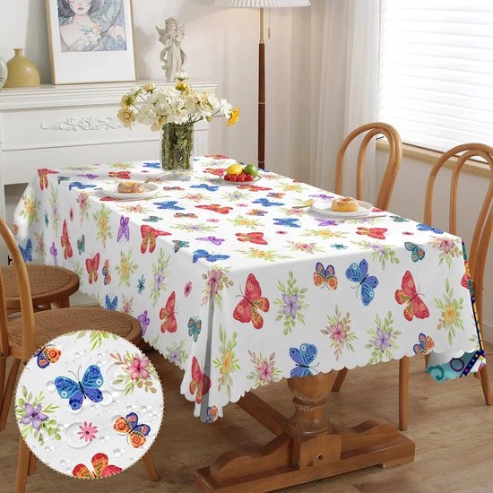 Tappeto da tavola estivo lavabile, giardino di fiori e farfalle tappeto da tavola rettangolare impermeabile tappeto da tavola per esterni tappeto da tavola in poliestere per tavolo da giardino tavolo da cucina tavolo da pranzo 140x180 cm