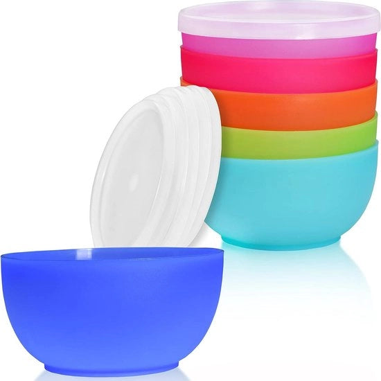 Set di contenitori in plastica - 6 pezzi - 12 cm - 350 ml - colorati - con coperchio - riutilizzabile - indeformabile - per cereali per colazione - set per feste e campeggio Piatti & Piastre di presentazione